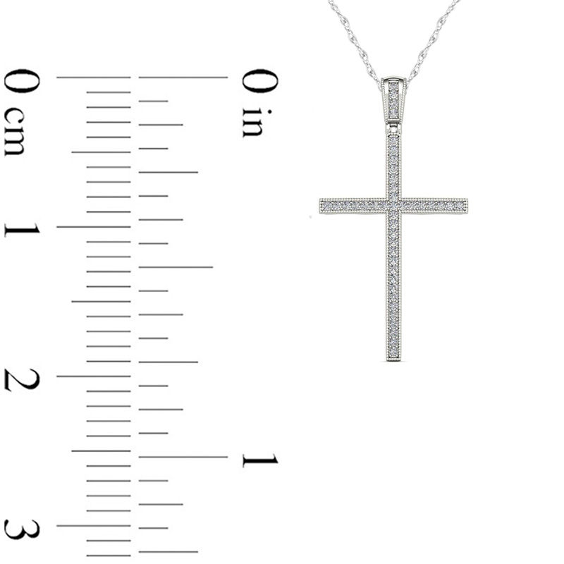 Main Image 2 of 0.13 CT. T.W. Diamond Vintage-Style Cross Pendant in 10K White Gold