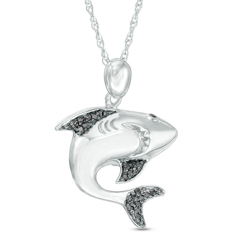 0.12 CT. T.W. Black Diamond Shark Pendant in Sterling Silver