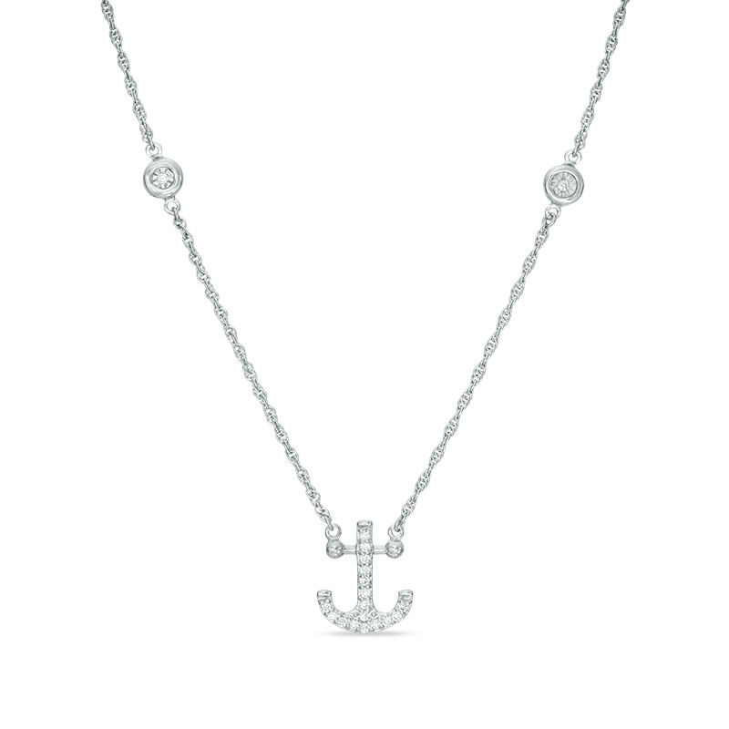0.15 CT. T.W. Diamond Anchor Station Necklace in Sterling Silver