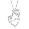 Thumbnail Image 1 of 0.12 CT. T.W. Diamond Motherly Love Dolphin Heart Pendant in Sterling Silver