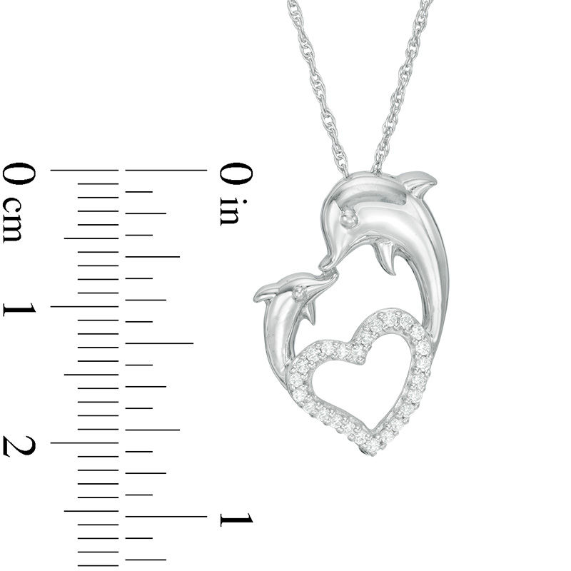 Main Image 2 of 0.12 CT. T.W. Diamond Motherly Love Dolphin Heart Pendant in Sterling Silver