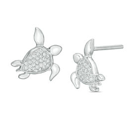 0.09 CT. T.W. Diamond Sea Turtle Stud Earrings in Sterling Silver