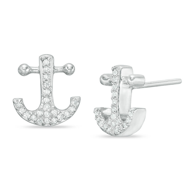 0.12 CT. T.W. Diamond Anchor Stud Earrings in Sterling Silver|Peoples Jewellers