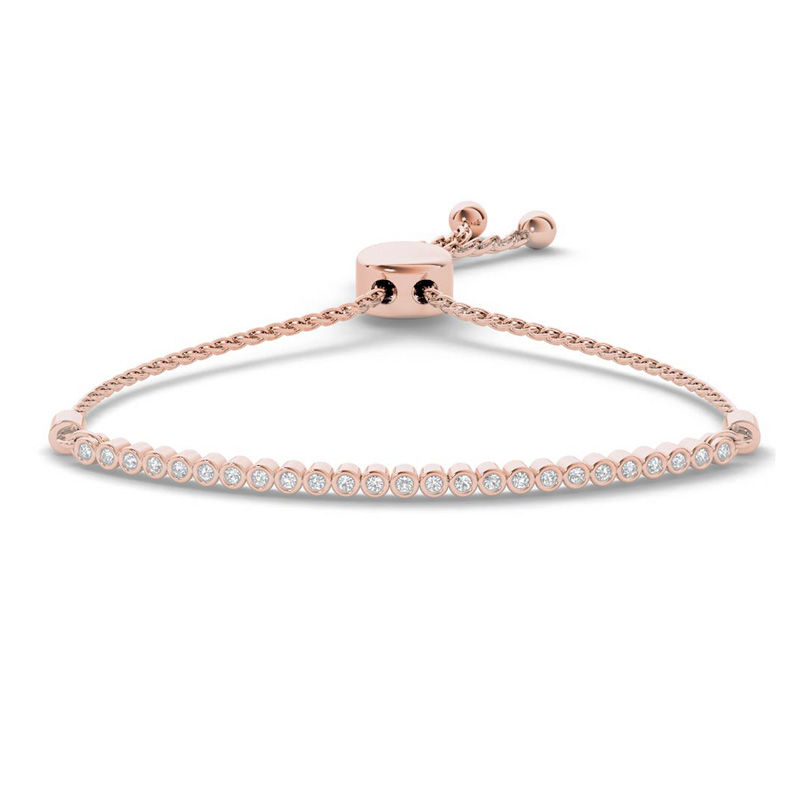 0.09 CT. T.W. Diamond Bar Bolo Bracelet in Sterling Silver with 14K Rose Gold Plate - 9.0"|Peoples Jewellers