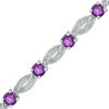 Thumbnail Image 1 of 5.5mm Amethyst and 0.18 CT. T.W. Diamond Braid Bracelet in Sterling Silver - 7.25"