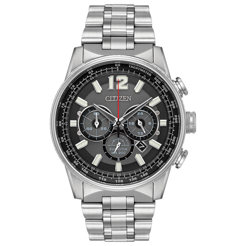 Men's Citizen Eco-Drive® Chronograph Watch with Black Dial (Model: CA4370-52E)|Peoples Jewellers