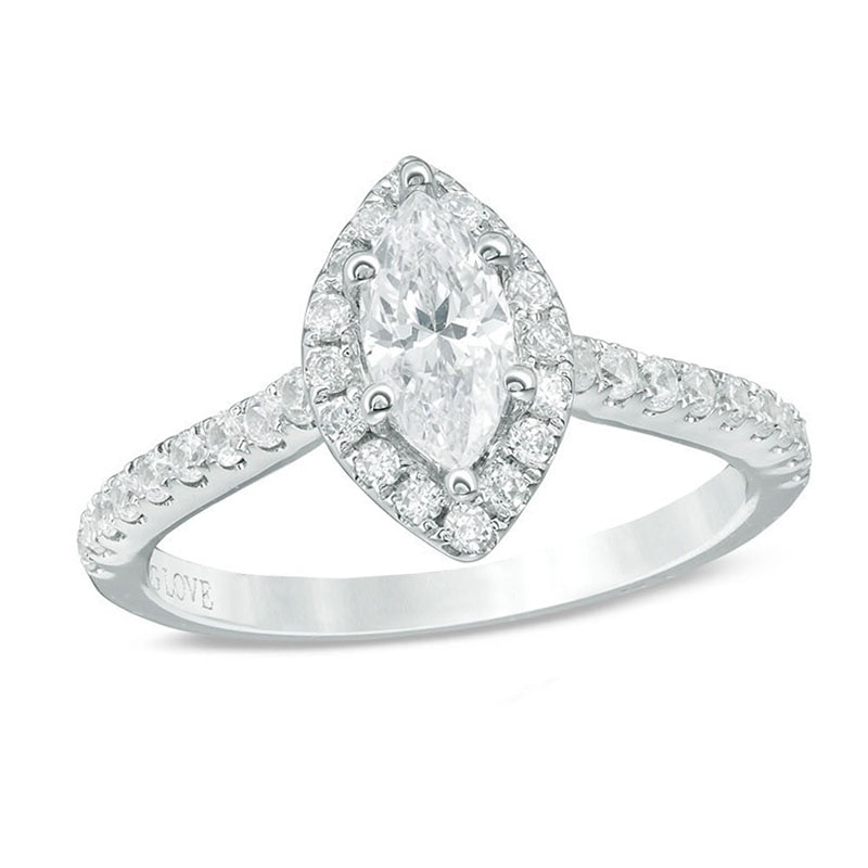 Vera Wang Love Collection 0.95 CT. T.W. Marquise Diamond Frame Engagement Ring in 14K White Gold|Peoples Jewellers
