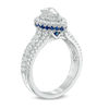 Thumbnail Image 1 of Vera Wang Love Collection 0.95 CT. T.W. Pear-Shaped Diamond and Sapphire Double Frame Engagement Ring in 14K White Gold