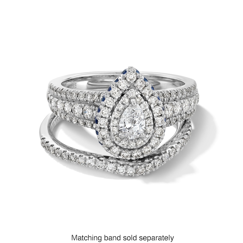Main Image 4 of Vera Wang Love Collection 0.95 CT. T.W. Pear-Shaped Diamond and Sapphire Double Frame Engagement Ring in 14K White Gold
