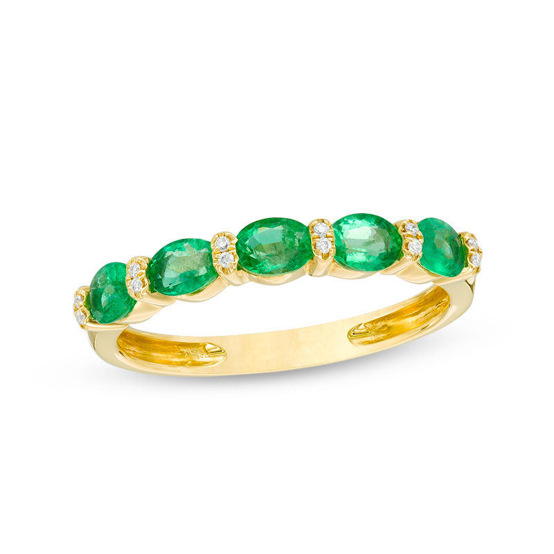 Sideways Oval Emerald and Diamond Accent Alternating Band in 10K Gold ...