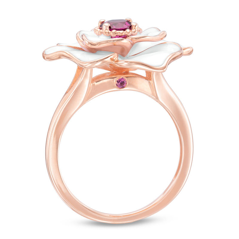 Blöem Rhodolite Garnet with White Enamel Rose Ring in 10K Rose Gold