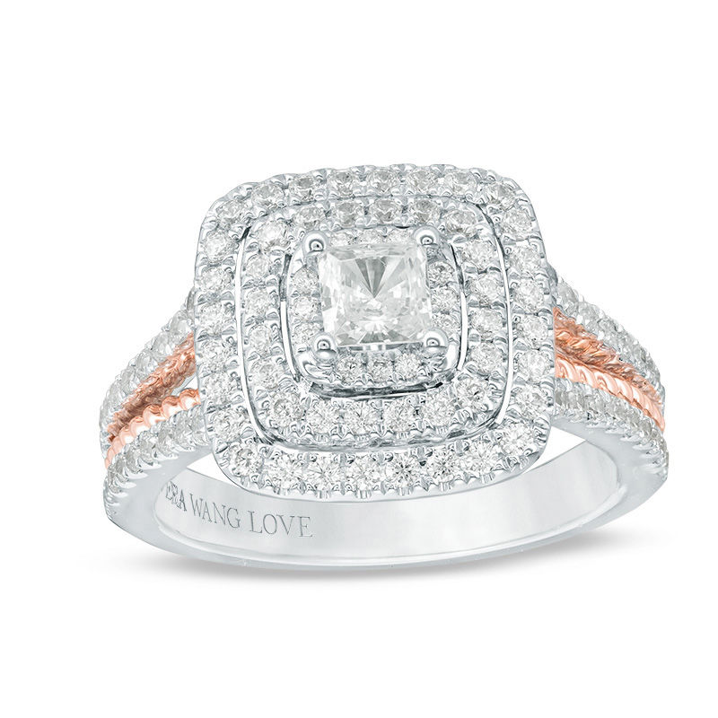 Vera Wang Love Collection 0.95 CT. T.W. Princess-Cut Diamond Triple Frame Engagement Ring in 14K Two-Tone Gold