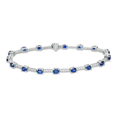 Oval Lab-Created Ceylon and White Sapphire Bar Bracelet in Sterling Silver