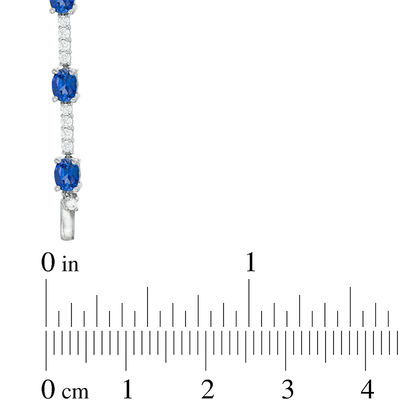 Oval Lab-Created Ceylon and White Sapphire Bar Bracelet in Sterling Silver