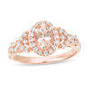 Thumbnail Image 0 of Oval Morganite and White Topaz Frame Petal-Sides Double Row Ring in 10K Rose Gold