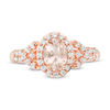 Thumbnail Image 3 of Oval Morganite and White Topaz Frame Petal-Sides Double Row Ring in 10K Rose Gold