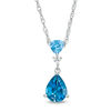 Thumbnail Image 0 of Pear-Shaped London and Swiss Blue Topaz with Lab-Created White Sapphire Double Drop Pendant in Sterling Silver