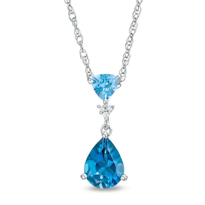 Pear-Shaped London and Swiss Blue Topaz with Lab-Created White Sapphire Double Drop Pendant in Sterling Silver|Peoples Jewellers
