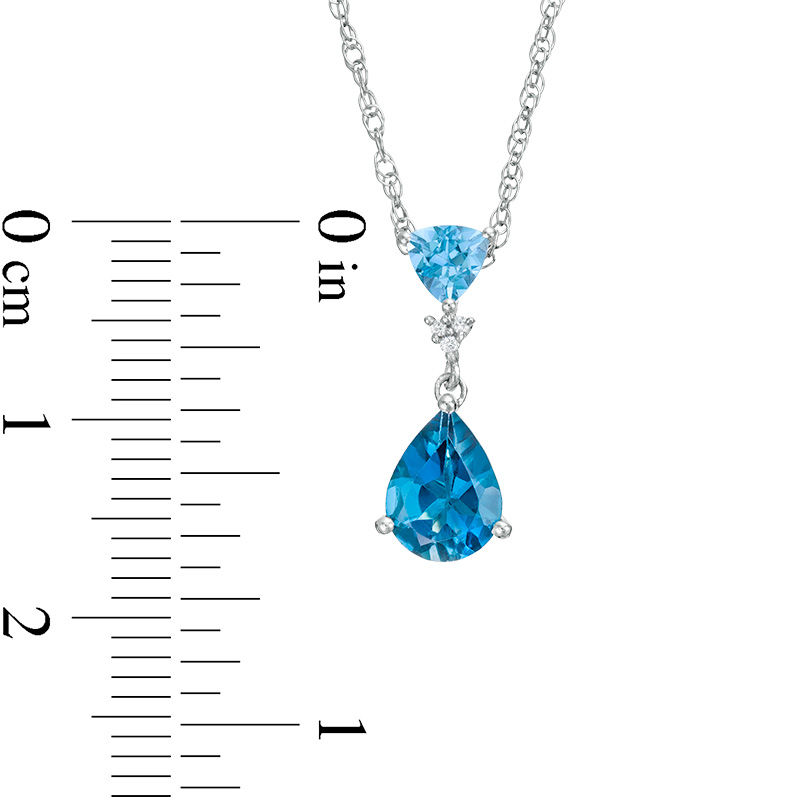 Pear-Shaped London and Swiss Blue Topaz with Lab-Created White Sapphire Double Drop Pendant in Sterling Silver