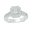Thumbnail Image 0 of Vera Wang Love Collection 0.95 CT. T.W. Emerald-Cut Diamond Double Frame Engagement Ring in 14K White Gold
