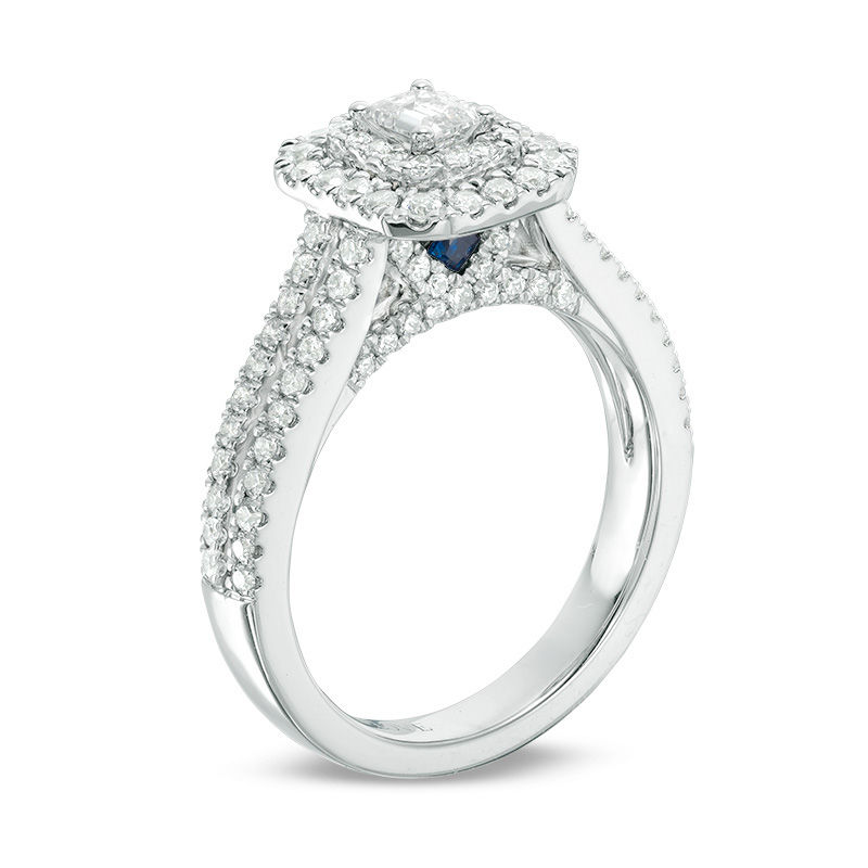 Vera Wang Love Collection 0.95 CT. T.W. Emerald-Cut Diamond Double Frame Engagement Ring in 14K White Gold