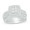 Thumbnail Image 1 of 1.00 CT. T.W. Quad Princess-Cut Diamond Double Frame Bridal Set in 10K White Gold