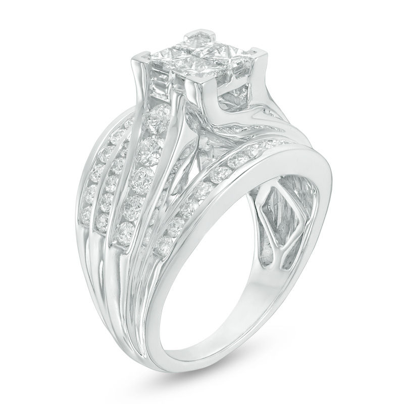1.95 CT. T.W. Quad Princess-Cut Diamond Multi-Row Engagement Ring in 14K White Gold
