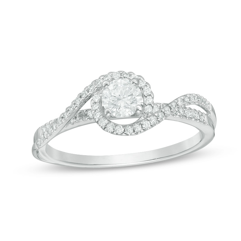 0.50 CT. T.W. Diamond Swirl Bypass Engagement Ring in 14K White Gold|Peoples Jewellers