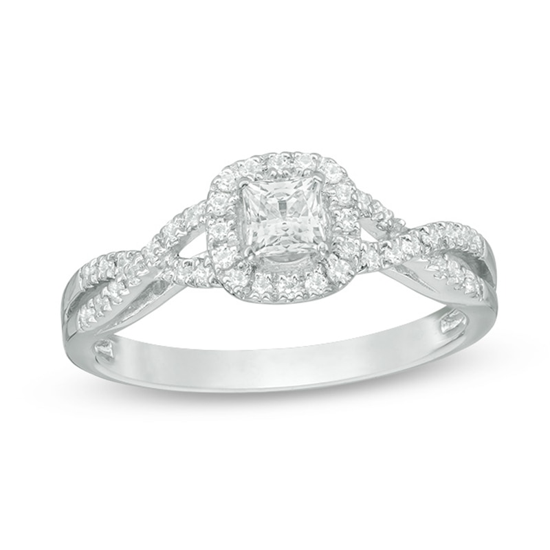 Main Image 1 of 0.50 CT. T.W. Princess-Cut Diamond Frame Twist Engagement Ring in 14K White Gold