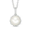 Vera Wang Love Collection 7.5-8.0mm Freshwater Cultured Pearl and Diamond Accent Pendant in Sterling Silver-19"