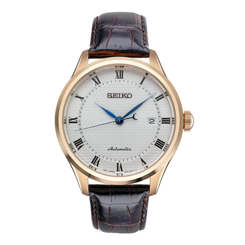 Men's Seiko Automatic Rose-Tone Strap Watch with White Dial (Model: SRP772)|Peoples Jewellers