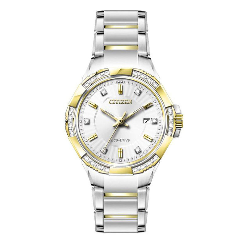 Ladies' Citizen Eco-Drive® Diamond Accent Two-Tone Watch with Silver-Tone Dial (Model: EW2464-55A)|Peoples Jewellers