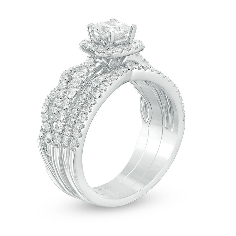 Main Image 2 of 1.30 CT. T.W. Princess-Cut Diamond Frame Three Piece Bridal Set in 14K White Gold