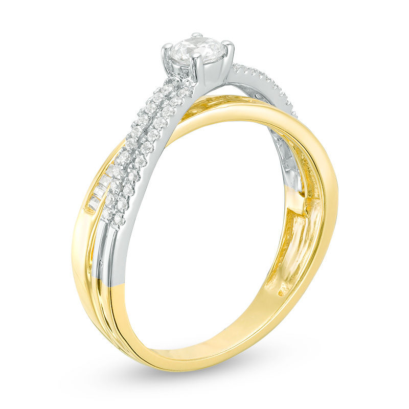 Main Image 2 of 0.70 CT. T.W. Diamond Crossover Engagement Ring in 10K Two-Tone Gold