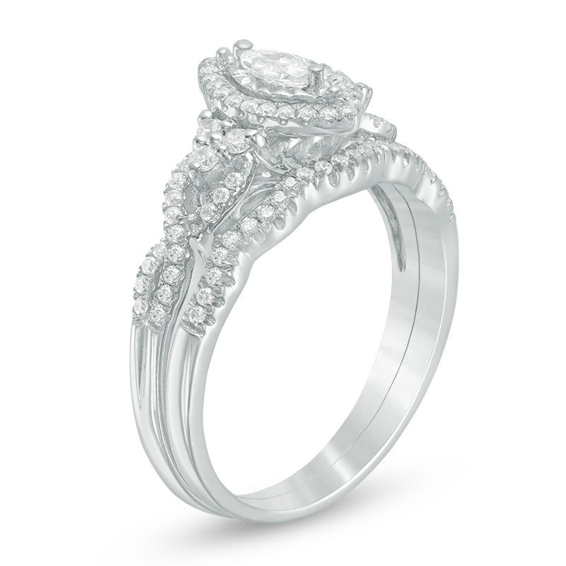0.45 CT. T.W. Marquise Diamond Frame Tri-Sides Bridal Set in 14K White Gold