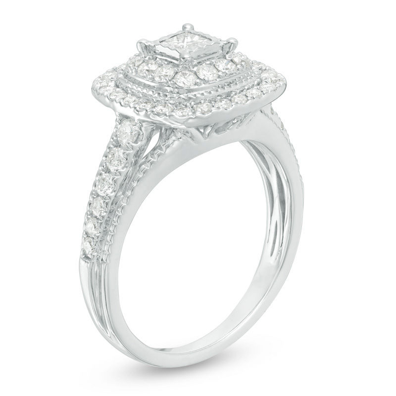 0.70 CT. T.W. Princess-Cut Diamond Double Frame Vintage-Style Engagement Ring in 14K White Gold