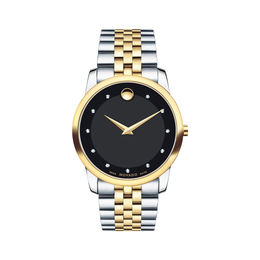 Men's Movado Museum® Classic Diamond Accent Two-Tone Watch with Black Dial (Model: 0606879)