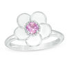 Thumbnail Image 0 of Blöem Lab-Created Pink Sapphire with White Enamel Plumeria Ring in Sterling Silver