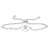 Lab-Created Pink Sapphire with White Enamel Plumeria Bolo Bracelet in Sterling Silver - 9"