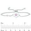 Lab-Created Pink Sapphire with White Enamel Plumeria Bolo Bracelet in Sterling Silver - 9"