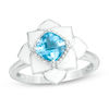 Thumbnail Image 0 of Blöem Cushion-Cut Swiss Blue Topaz with White Enamel Lotus Ring in Sterling Silver
