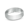Thumbnail Image 0 of Men's 6.0mm Brushed Grooved-Edge Wedding Band in Platinum - Size 10