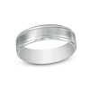 Thumbnail Image 1 of Men's 6.0mm Brushed Grooved-Edge Wedding Band in Platinum - Size 10