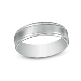 Men's 6.0mm Brushed Grooved-Edge Wedding Band in Platinum - Size 10