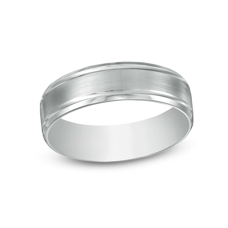 Men's 6.0mm Brushed Grooved-Edge Wedding Band in Platinum - Size 10|Peoples Jewellers