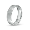 Thumbnail Image 2 of Men's 6.0mm Brushed Grooved-Edge Wedding Band in Platinum - Size 10