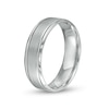 Thumbnail Image 3 of Men's 6.0mm Brushed Grooved-Edge Wedding Band in Platinum - Size 10