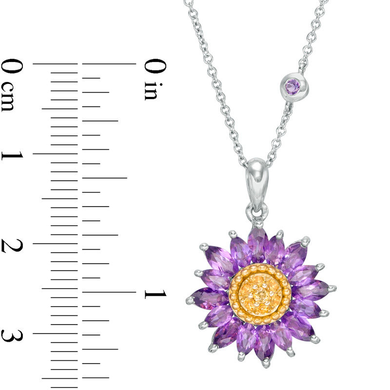 Main Image 2 of Marquise Amethyst and Citrine Chrysanthemum Pendant in 10K Two-Tone Gold