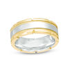Thumbnail Image 1 of 8.0mm Brick-Pattern Comfort Fit Wedding Band in Two-Tone IP Tantalum - Size 10