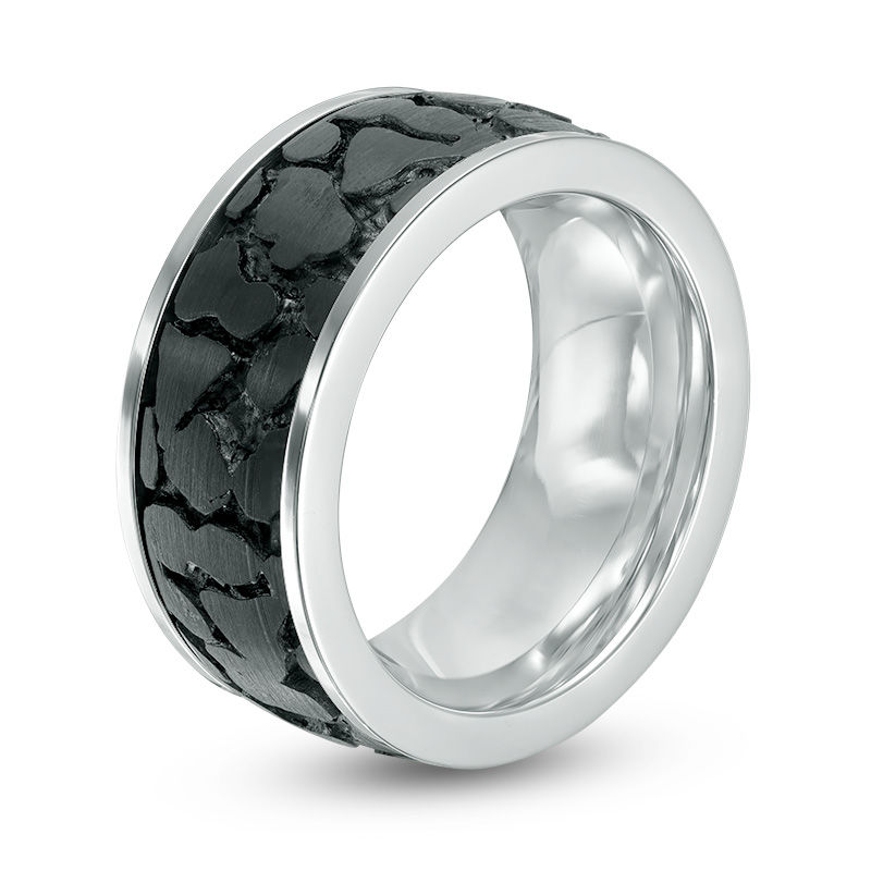Men's 9.0mm Pebble-Centre Textured Wedding Band in Black IP Stainless Steel - Size 10